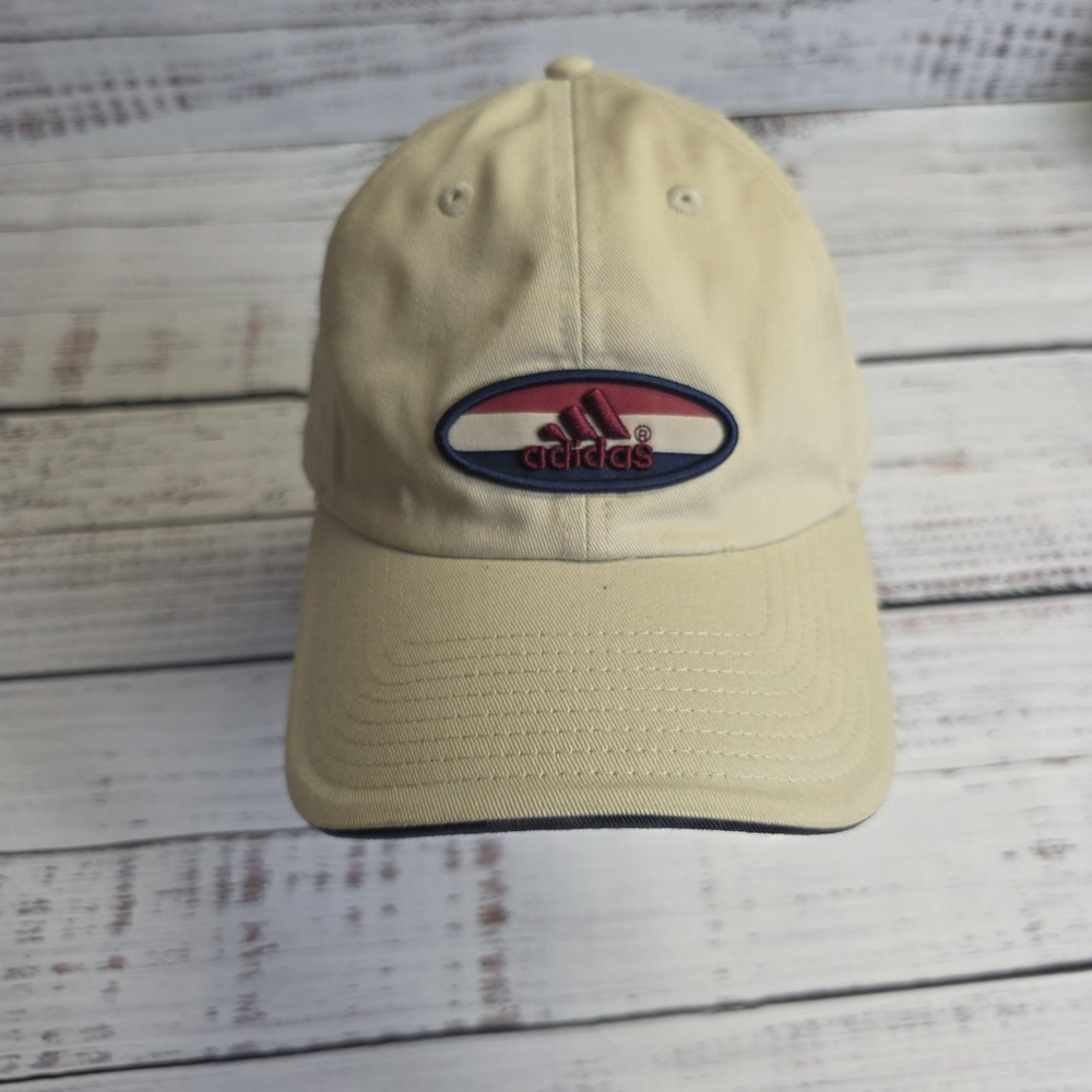 Adidas Oval Logo Beige Ball Cap Hat Adjustable Baseball Dad 90s Strap Back - Picture 2 of 8